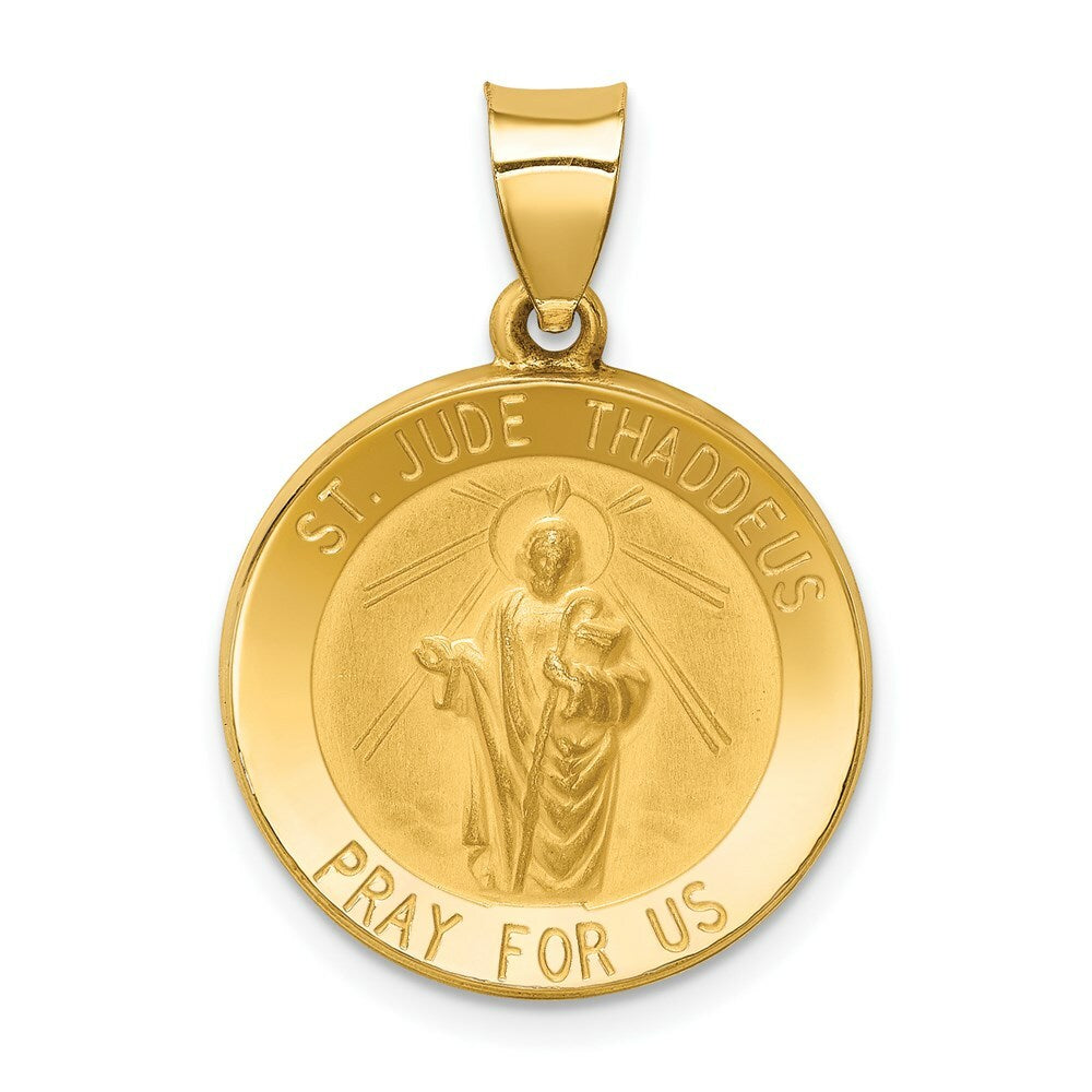 14K Yellow Gold Polished and Satin St. Jude Thaddeus Medal Pendant 19mm width