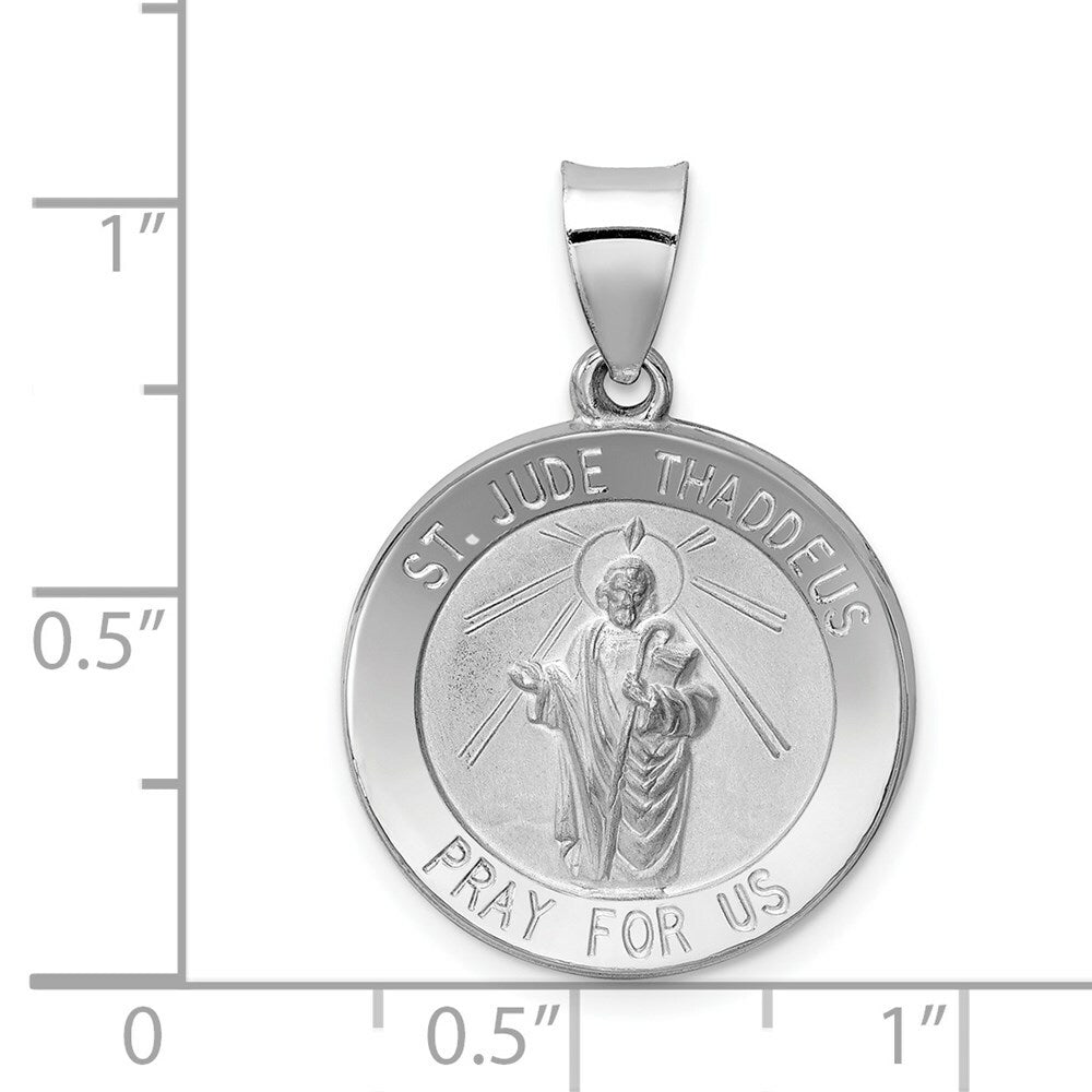 14K White Gold Polished and Satin St. Jude Thaddeus Medal Pendant 19mm width