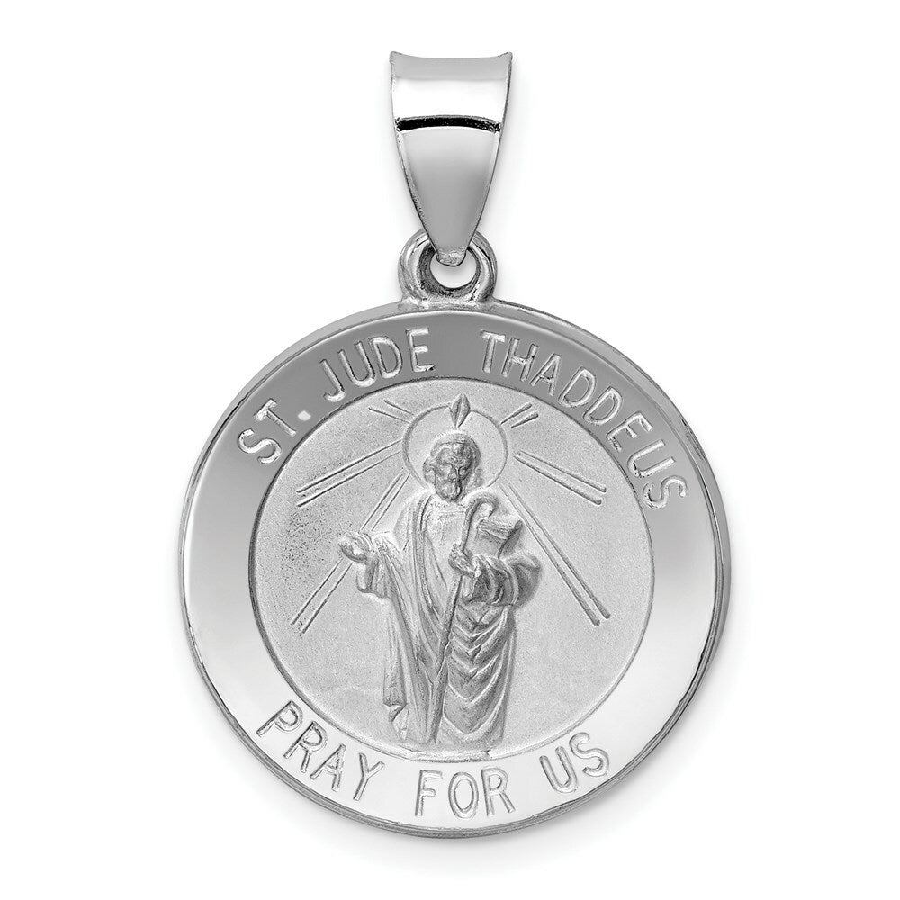 14K White Gold Polished and Satin St. Jude Thaddeus Medal Pendant 19mm width