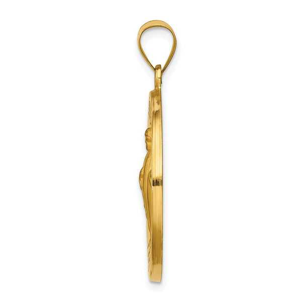 14K Yellow Gold Polished and Satin St. Jude Thaddeus Medal Pendant 25mm width