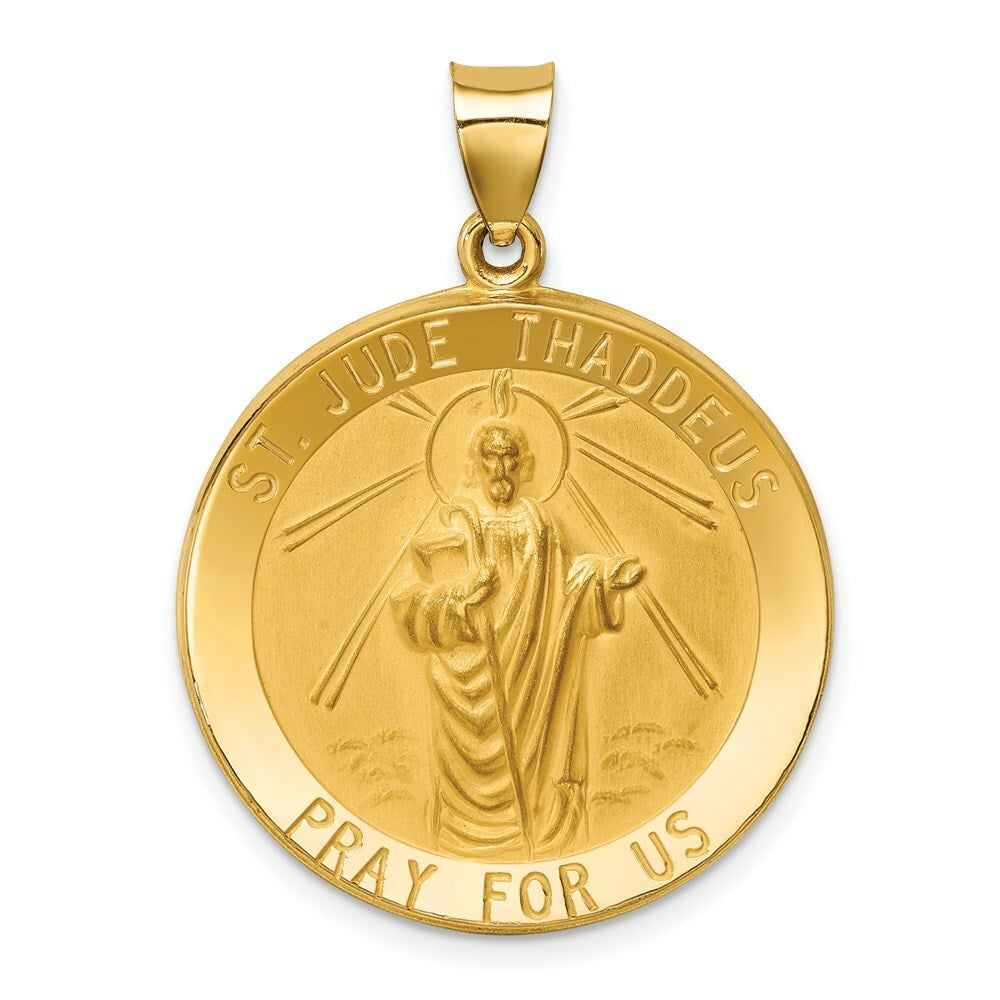 14K Yellow Gold Polished and Satin St. Jude Thaddeus Medal Pendant 25mm width