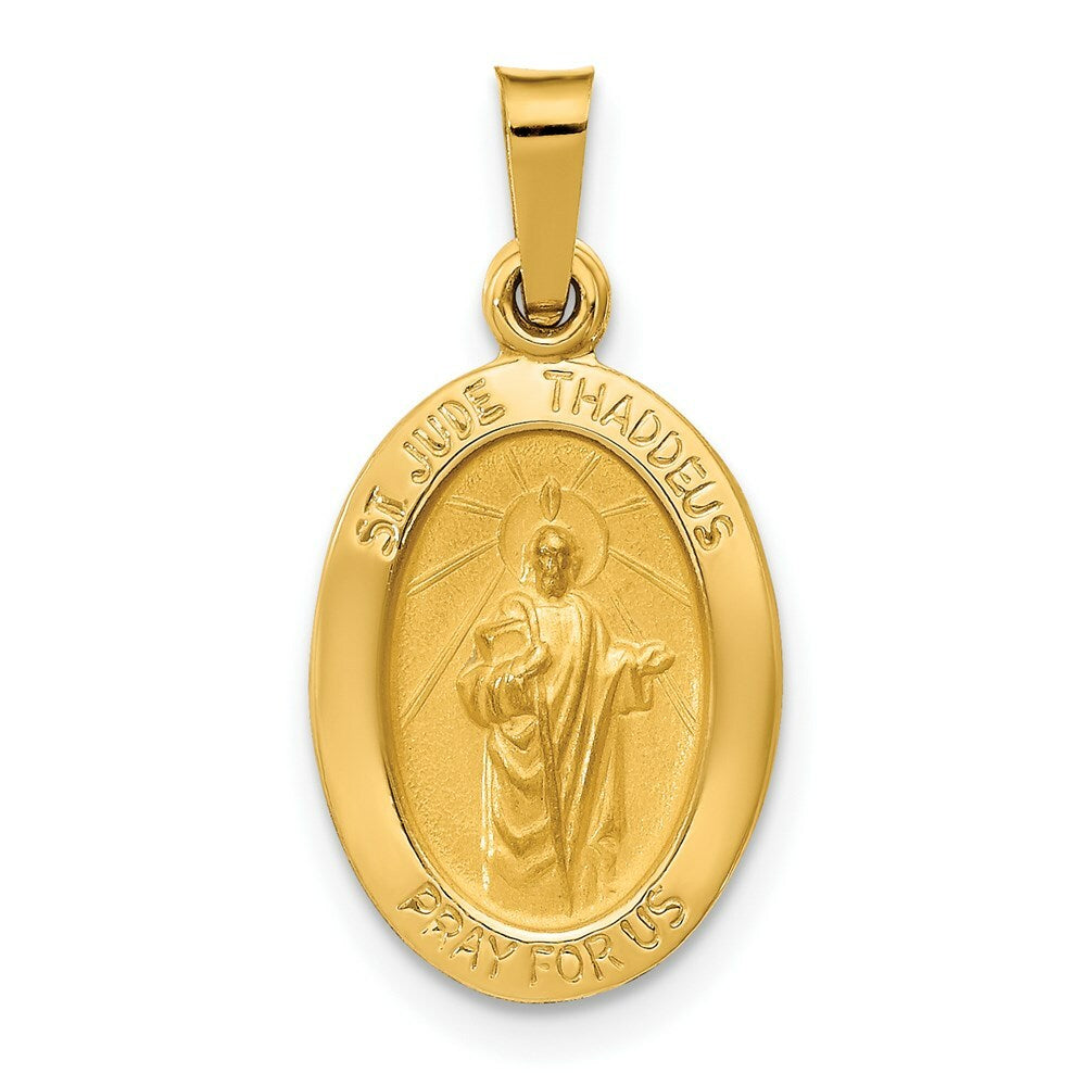 14K Yellow Gold Polished and Satin St. Jude Thaddeus Medal Pendant 11mm width