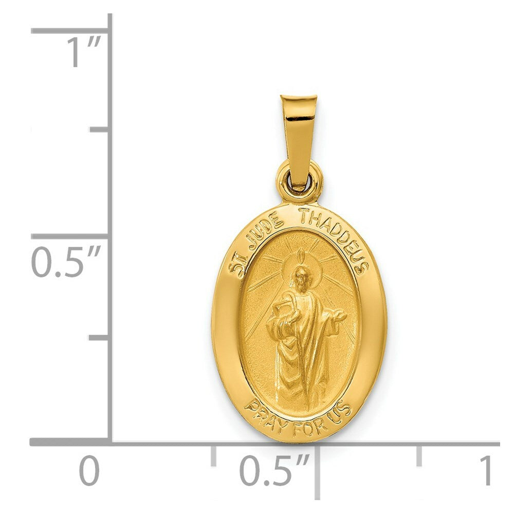 14K Yellow Gold Polished and Satin St. Jude Thaddeus Medal Pendant 11mm width