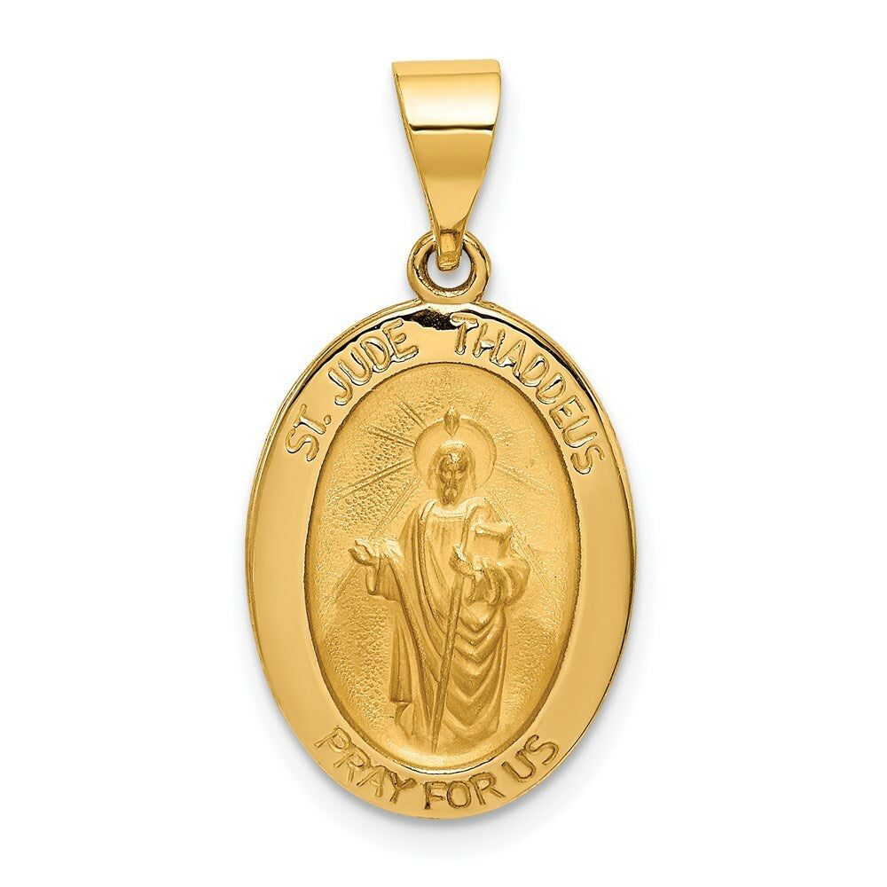 14K Yellow Gold Polished and Satin St. Jude Thaddeus Medal Pendant 14mm width