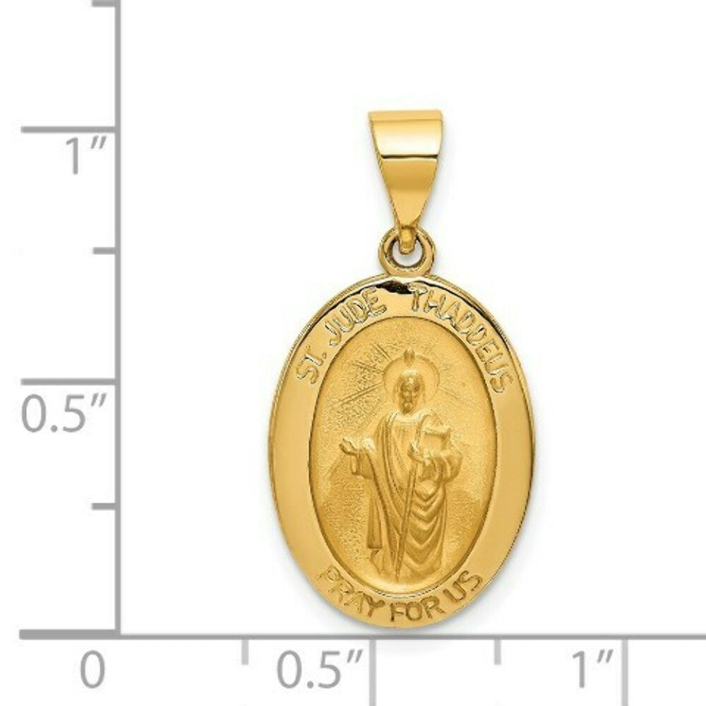 14K Yellow Gold Polished and Satin St. Jude Thaddeus Medal Pendant 14mm width