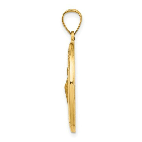 14K Yellow Gold Polished and Satin St. Jude Thaddeus Medal Pendant 16mm width