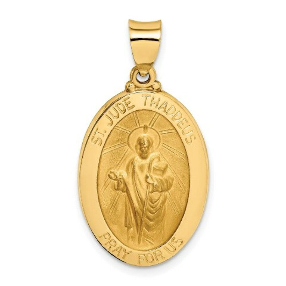 14K Yellow Gold Polished and Satin St. Jude Thaddeus Medal Pendant 16mm width