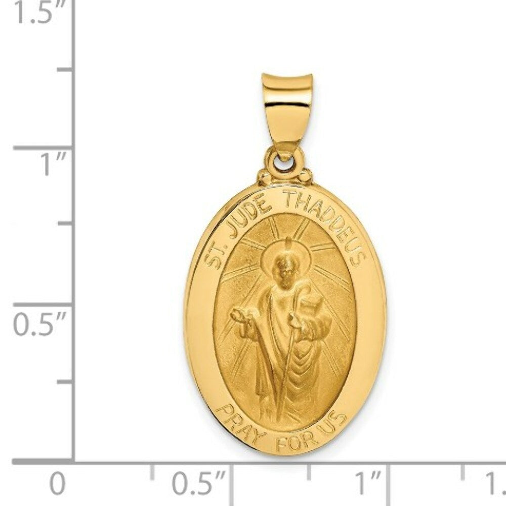 14K Yellow Gold Polished and Satin St. Jude Thaddeus Medal Pendant 16mm width