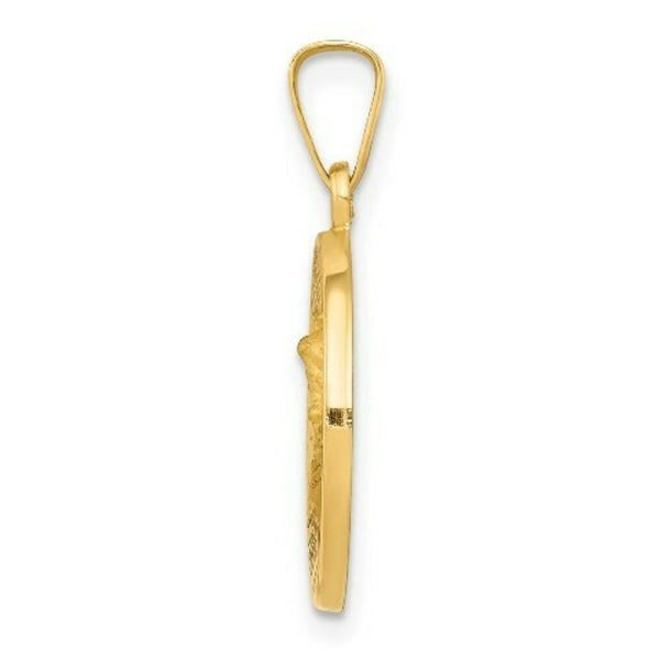 14K Yellow Gold Polished and Satin St. Michael Medal Pendant 15mm width