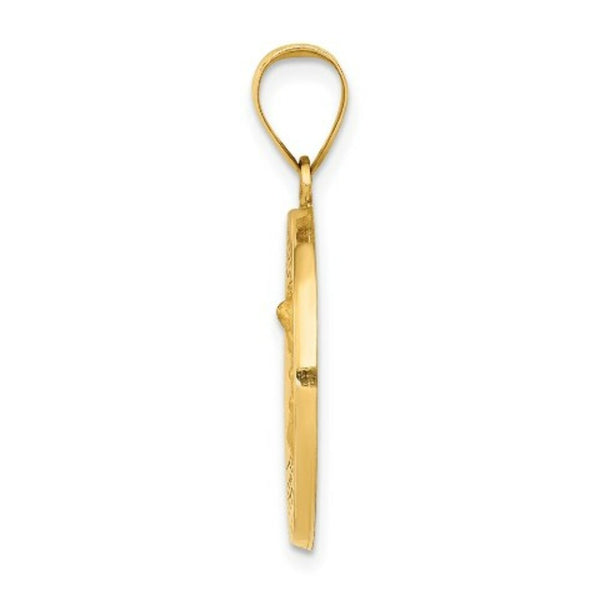 14K Yellow Gold Polished and Satin St. Michael Medal Pendant 18mm width