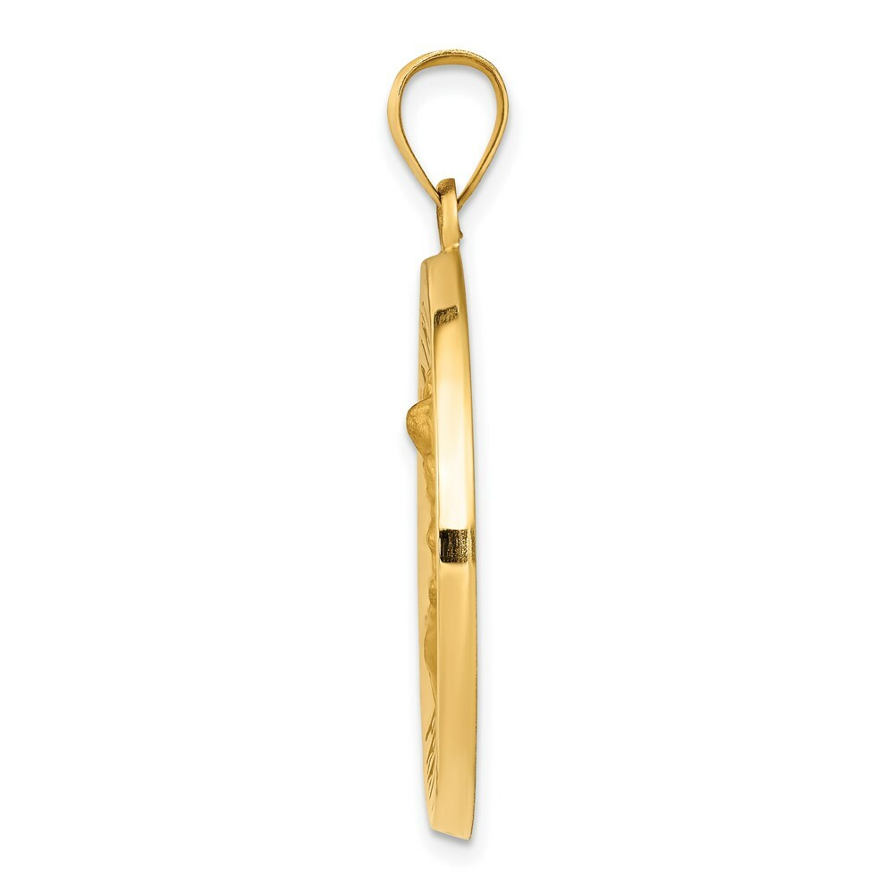14K Yellow Gold Polished and Satin St. Michael Medal Pendant 25mm width