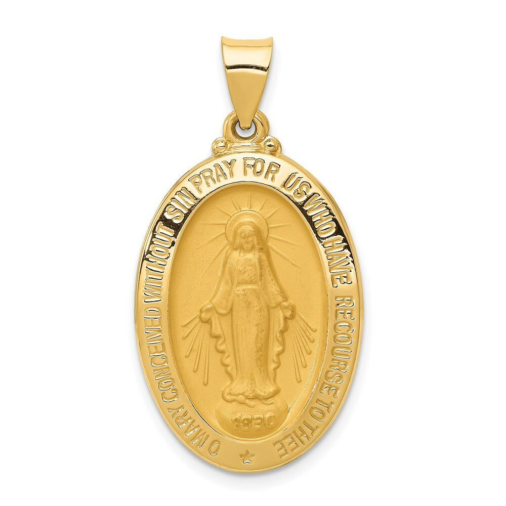 14K Yellow Gold Polished and Satin Miraculous Medal Pendant 18mm width