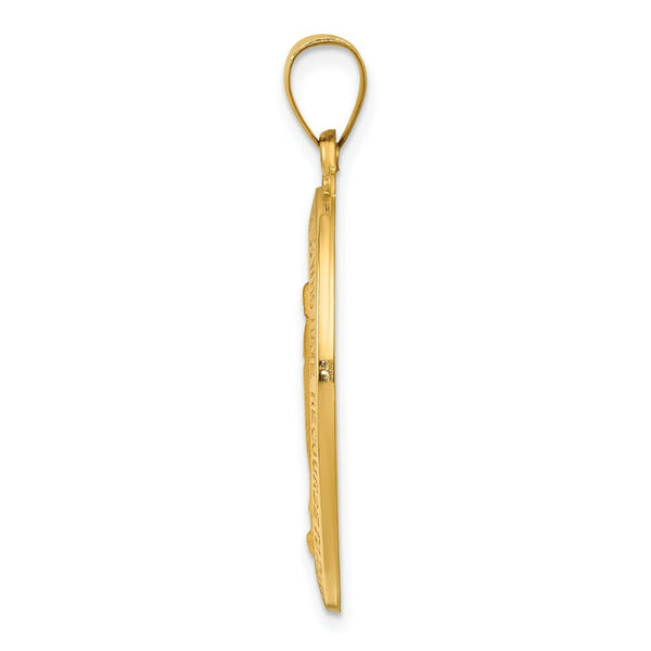 14K Yellow Gold Polished and Satin Miraculous Medal Pendant 18mm width