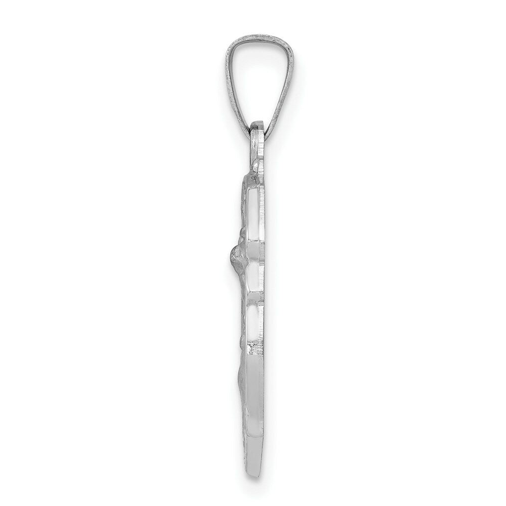 14K White Gold Polished and Satin St. Michael Medal Pendant 15mm width