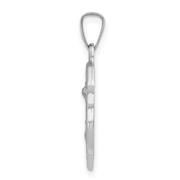 14K White Gold Polished and Satin St. Michael Medal Pendant 15mm width