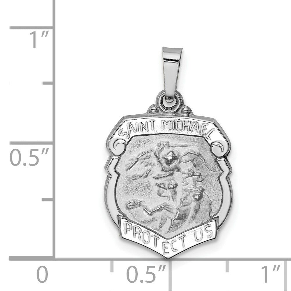 14K White Gold Polished and Satin St. Michael Medal Pendant 15mm width