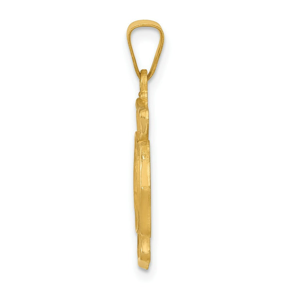 14K Yellow Gold Polished and Satin St. Florian Badge Medal Pendant 17mm width