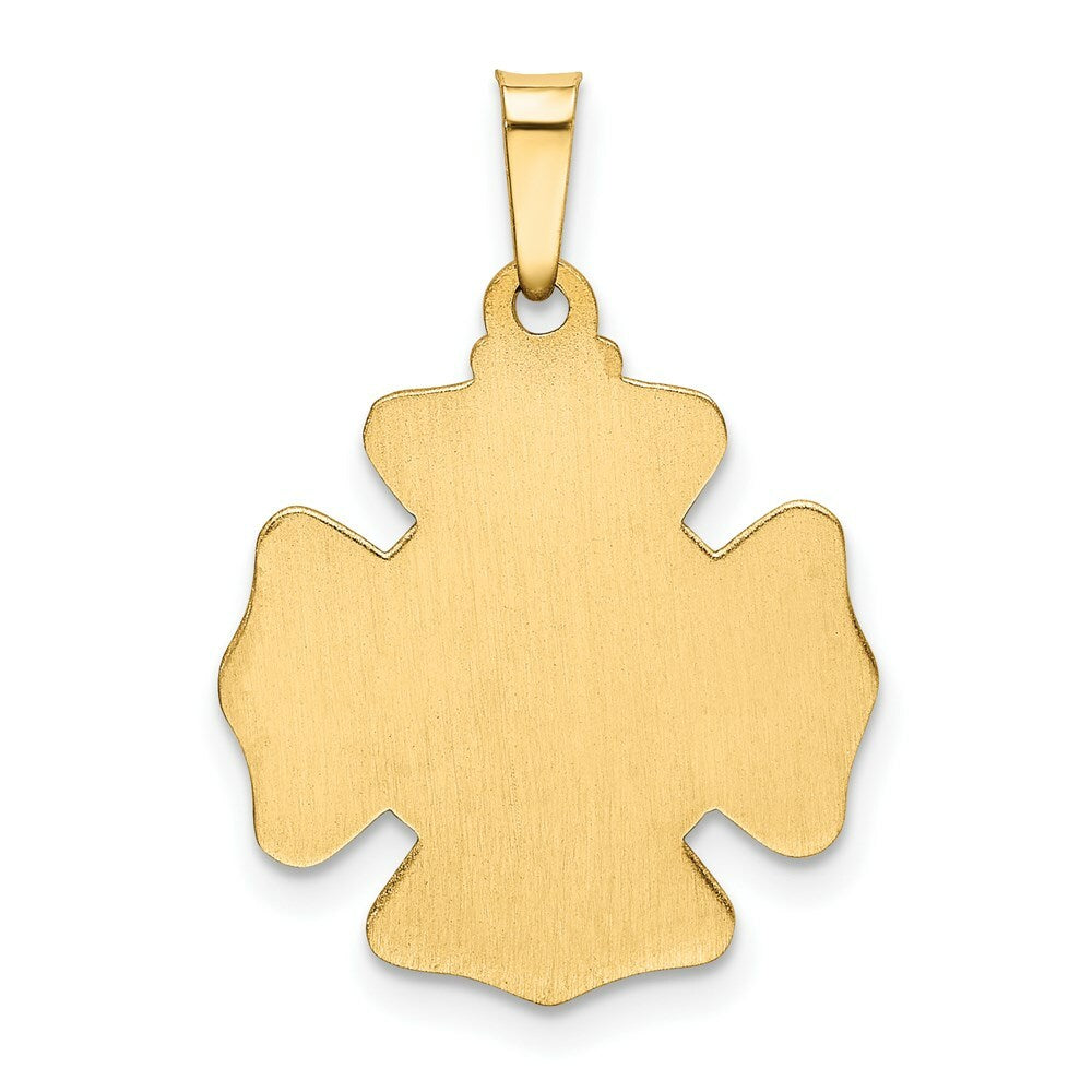 14K Yellow Gold Polished and Satin St. Florian Badge Medal Pendant 17mm width