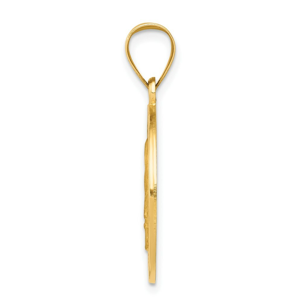 14K Yellow Gold Polished and Satin Mother Teresa Medal Pendant 19mm width