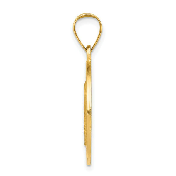 14K Yellow Gold Polished and Satin Mother Teresa Medal Pendant 19mm width
