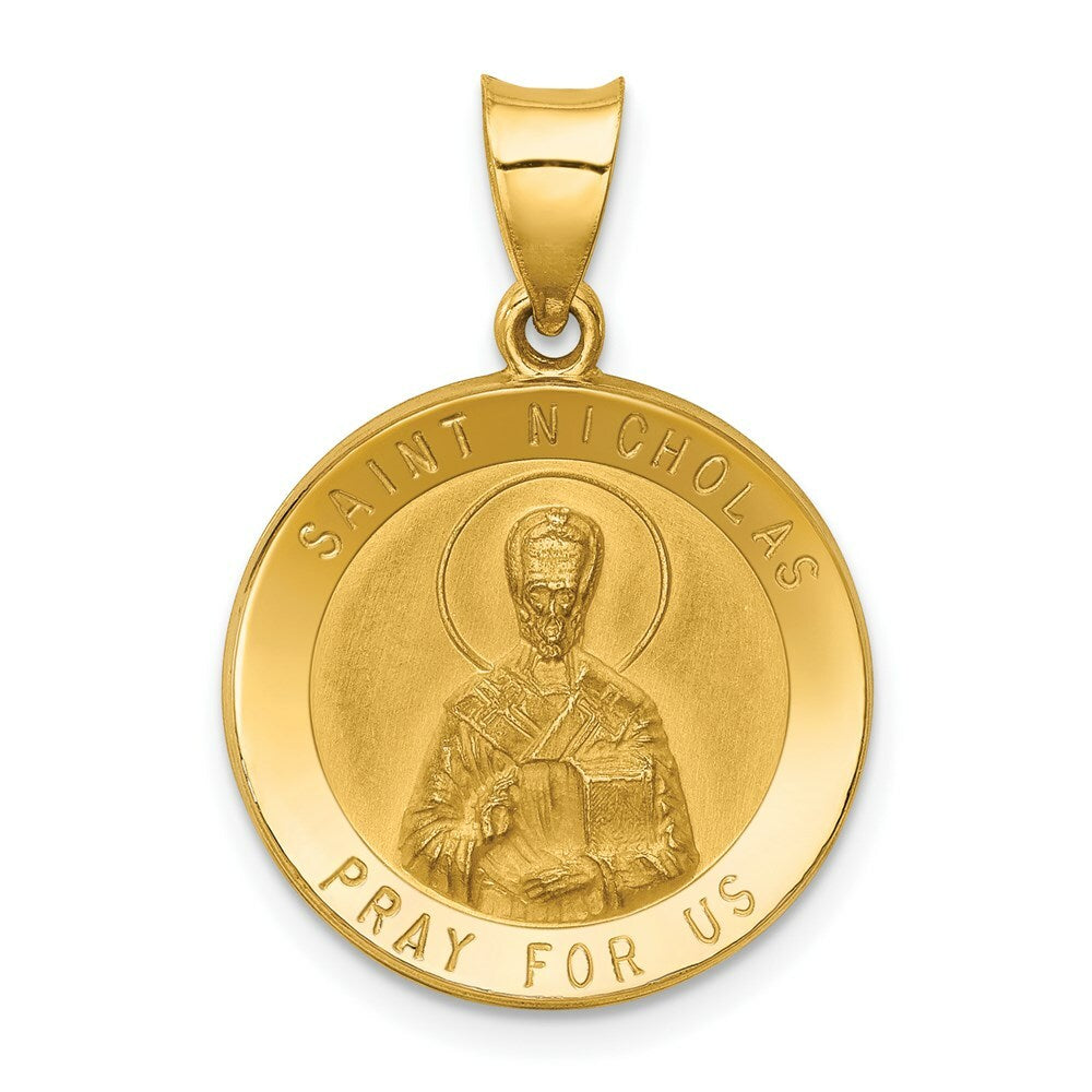 14K Yellow Gold Polished and Satin St. Nicholas Medal Pendant 19mm width
