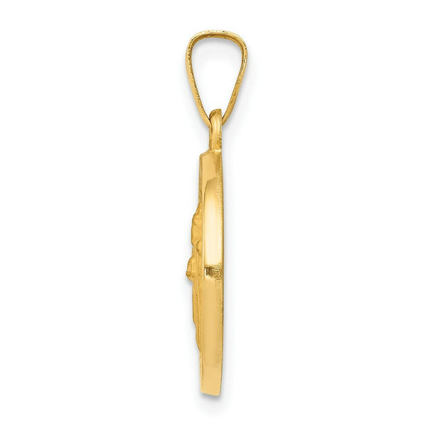 14K Yellow Gold Polished and Satin St. Patrick Medal Pendant 15mm width
