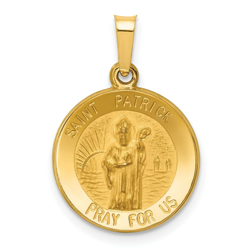 14K Yellow Gold Polished and Satin St. Patrick Medal Pendant 15mm width