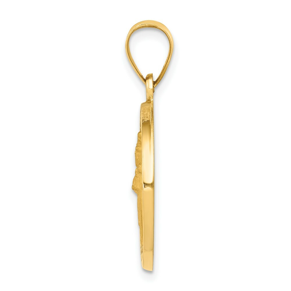 14K Yellow Gold Polished and Satin St. Patrick Medal Pendant 19mm width
