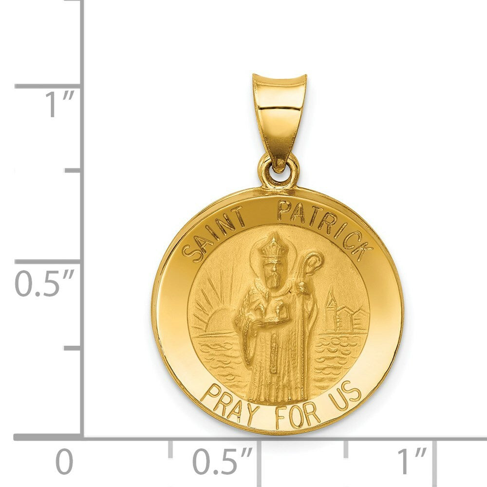 14K Yellow Gold Polished and Satin St. Patrick Medal Pendant 19mm width