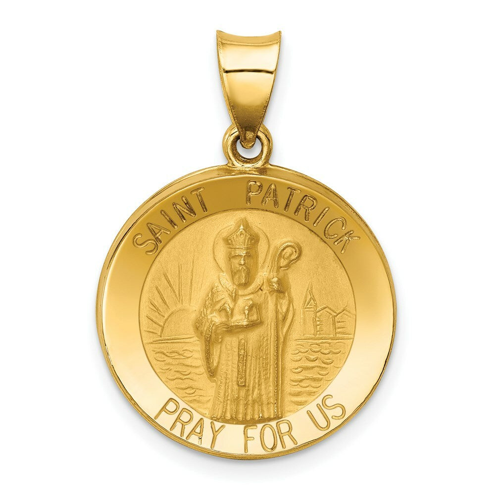 14K Yellow Gold Polished and Satin St. Patrick Medal Pendant 19mm width