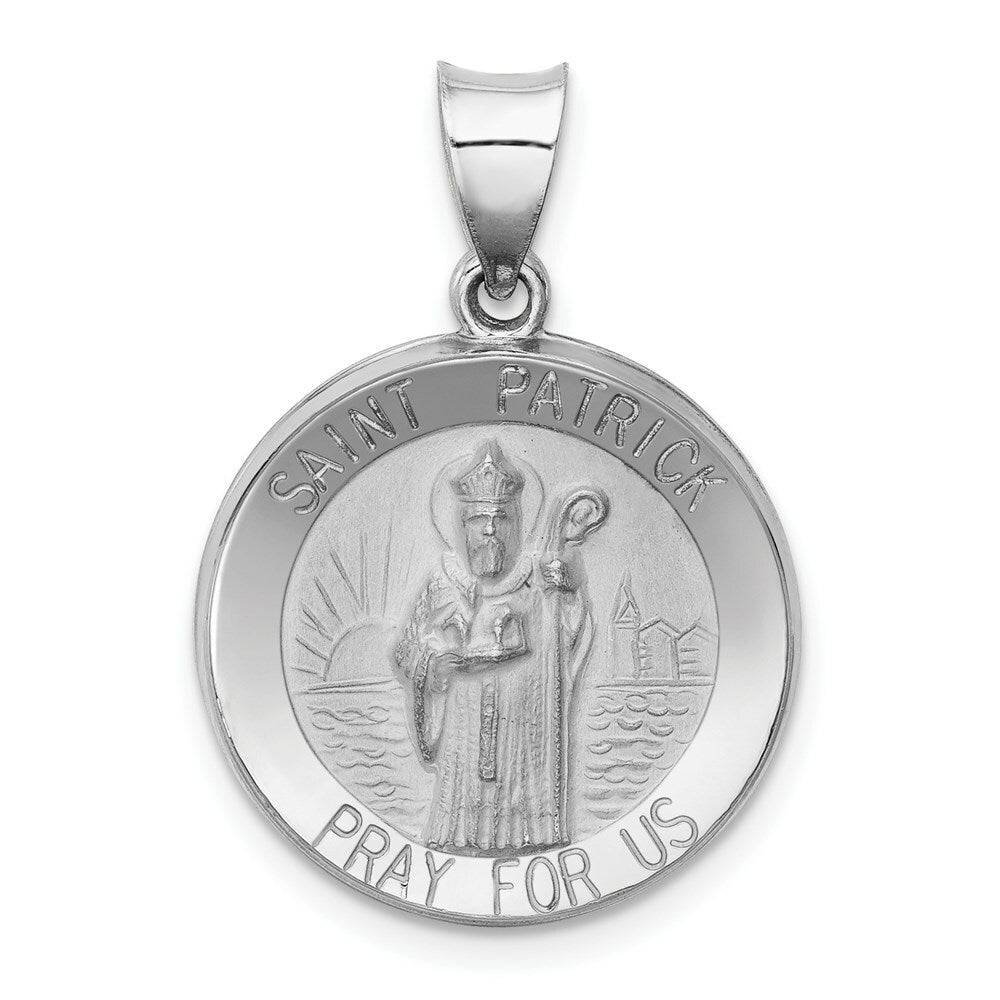 14K White Gold Polished and Satin St. Patrick Medal Pendant 19mm width