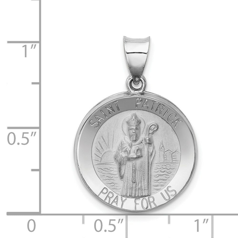 14K White Gold Polished and Satin St. Patrick Medal Pendant 19mm width