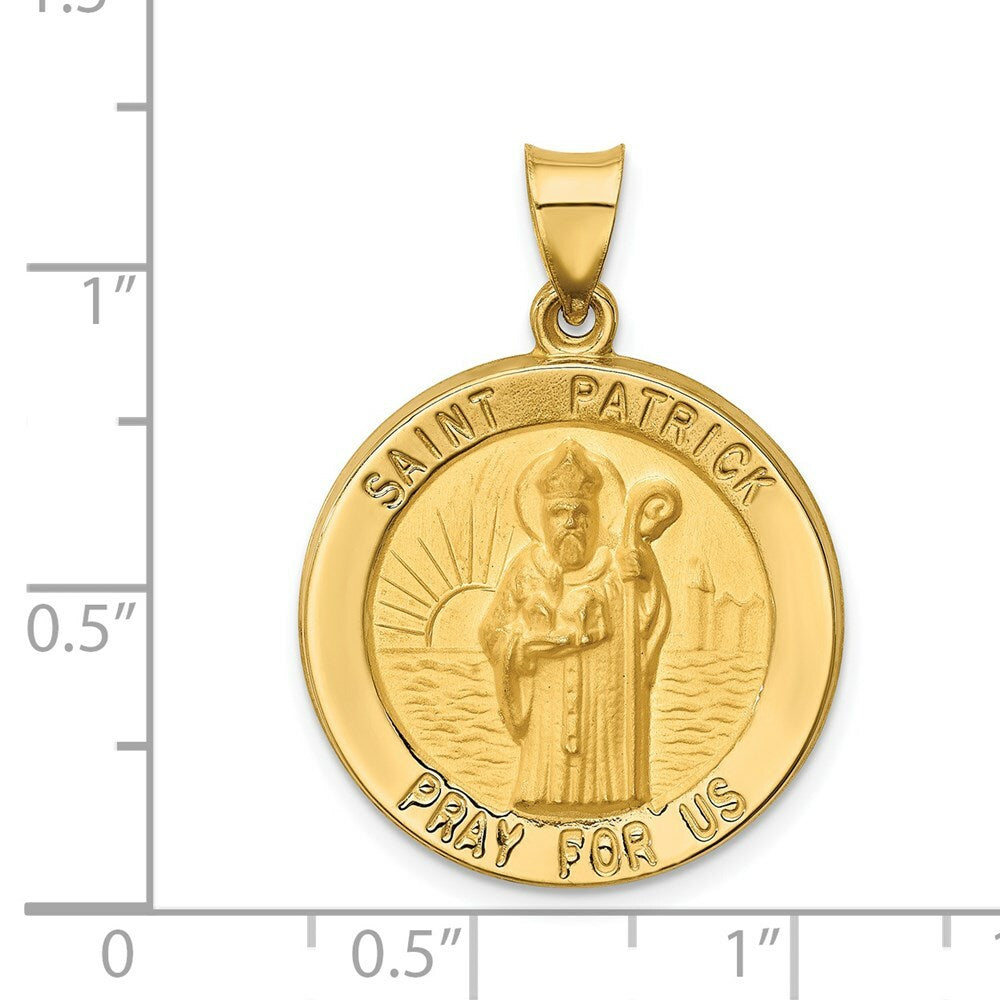14K Yellow Gold Polished and Satin St. Patrick Medal Pendant 23mm width