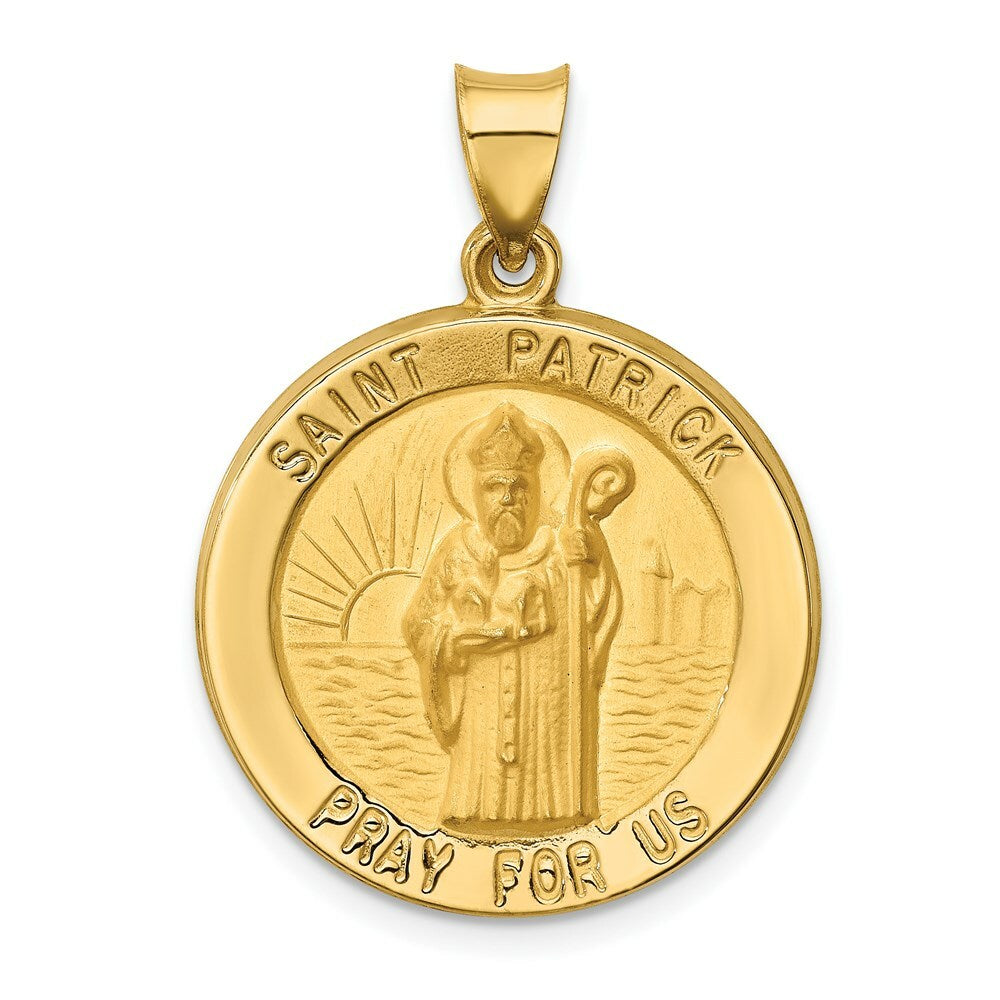 14K Yellow Gold Polished and Satin St. Patrick Medal Pendant 23mm width