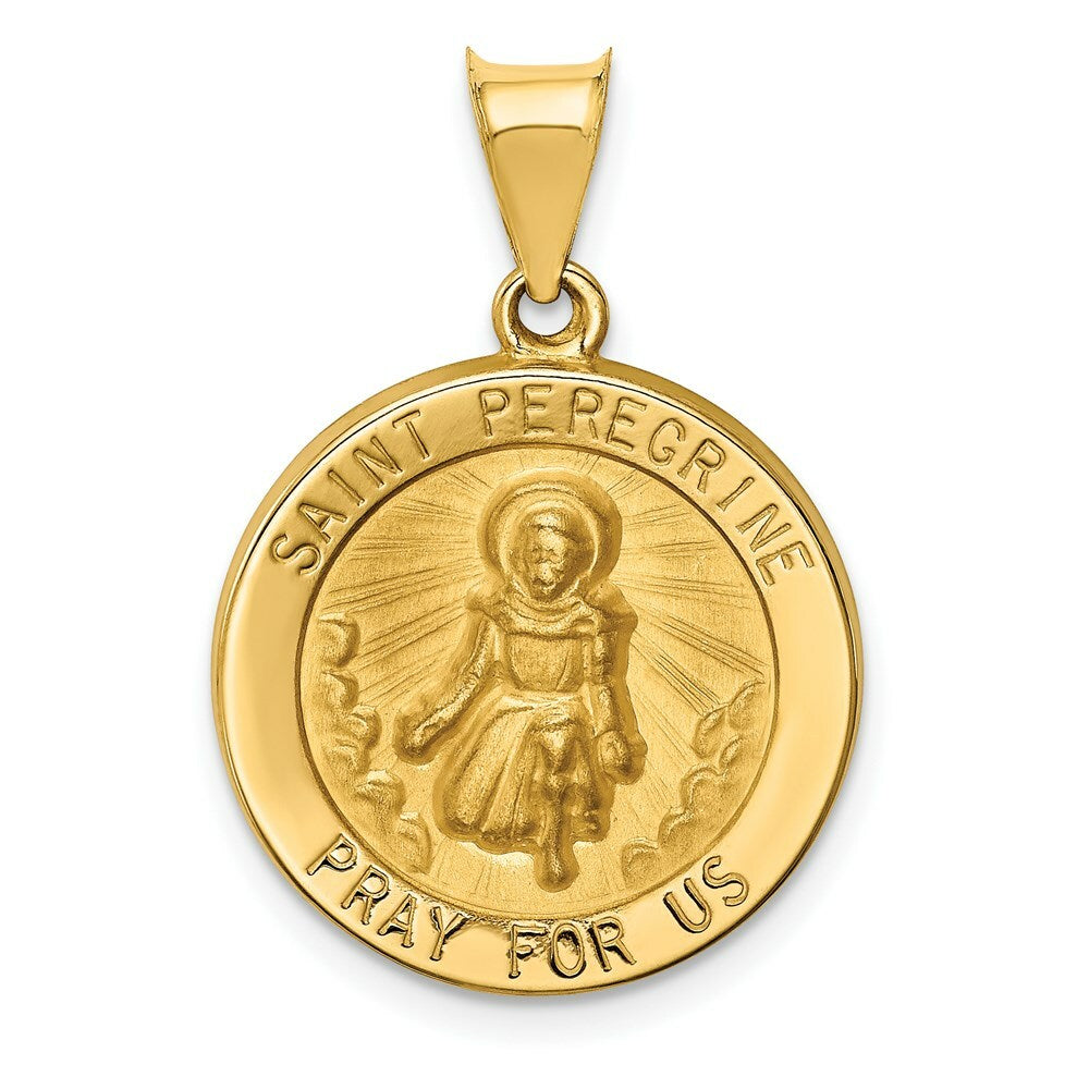 14K Yellow Gold Polished and Satin St. Peregrine Medal Pendant 19mm width