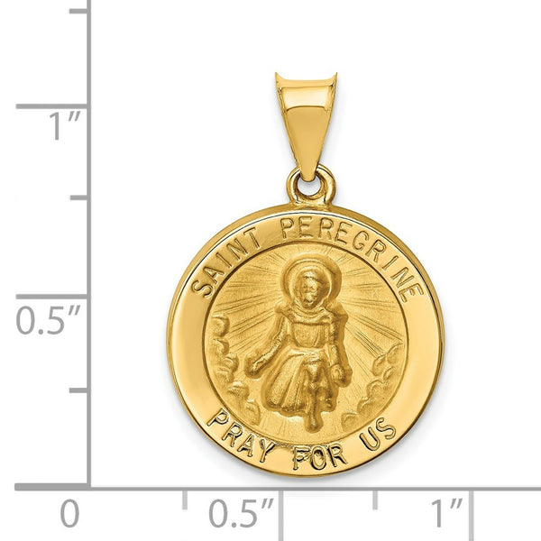 14K Yellow Gold Polished and Satin St. Peregrine Medal Pendant 19mm width