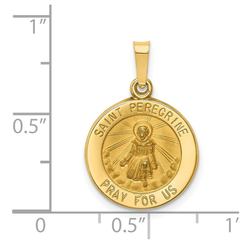 14K Yellow Gold Polished and Satin St. Peregrine Medal Pendant 15mm width