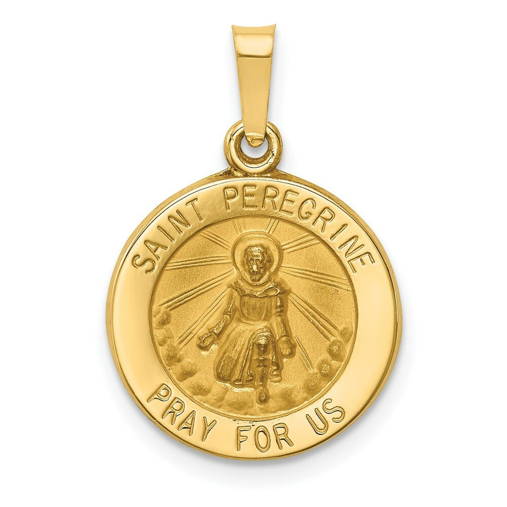 14K Yellow Gold Polished and Satin St. Peregrine Medal Pendant 15mm width