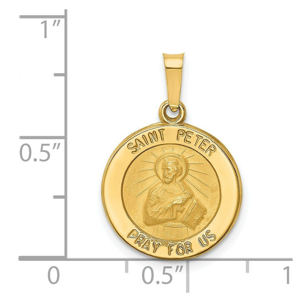 14K Yellow Gold Polished and Satin St. Peter Medal Pendant 16mm width
