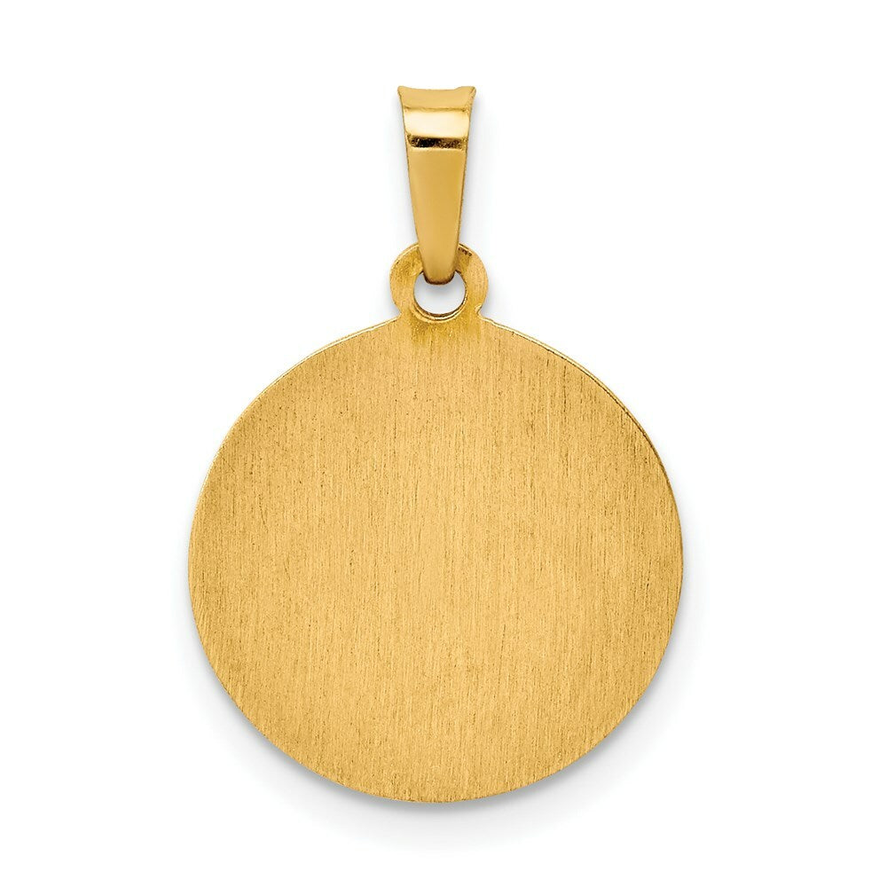 14K Yellow Gold Polished and Satin St. Raphael Medal Pendant 16mm width
