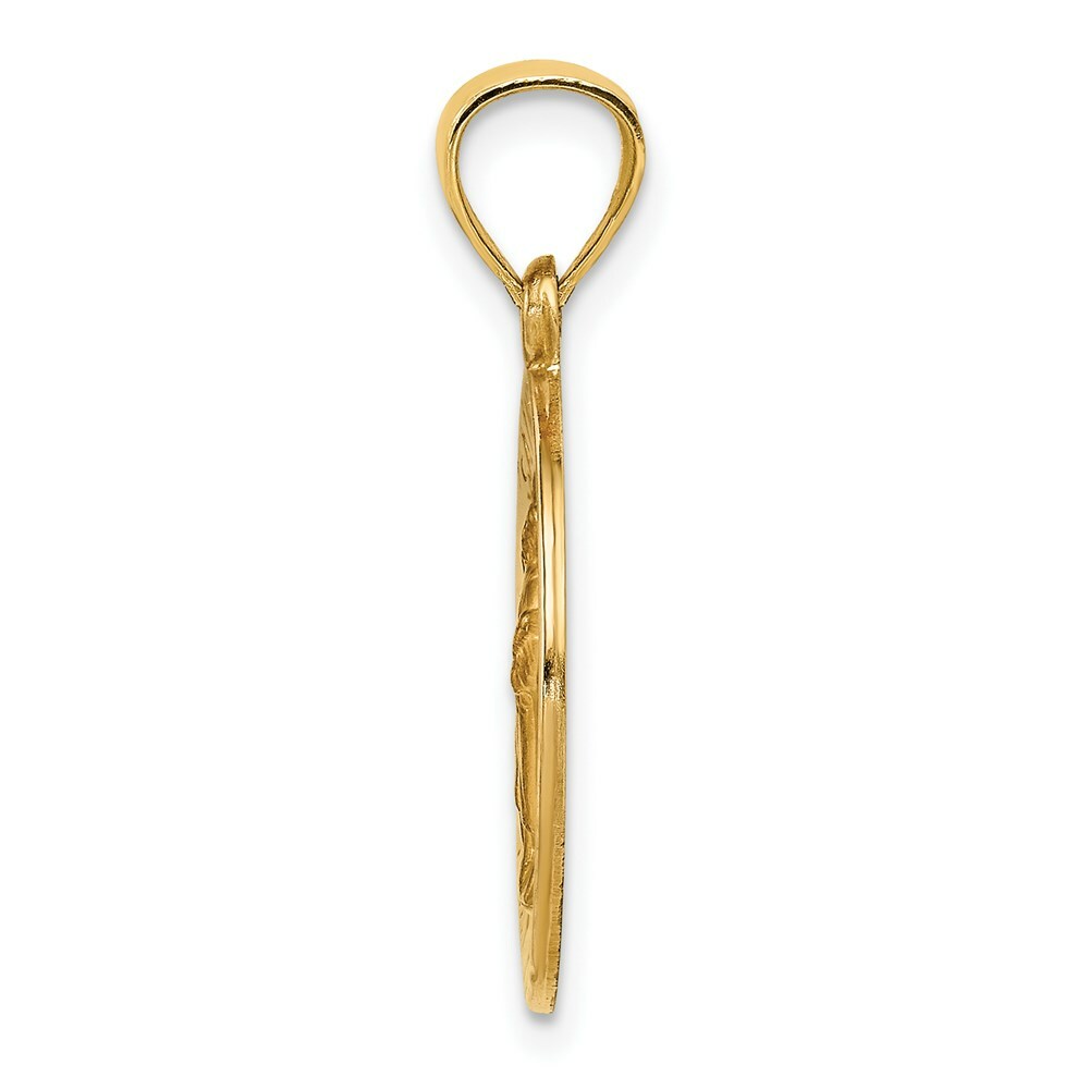 14K Yellow Gold Polished and Satin St. Raphael Medal Pendant 20mm width