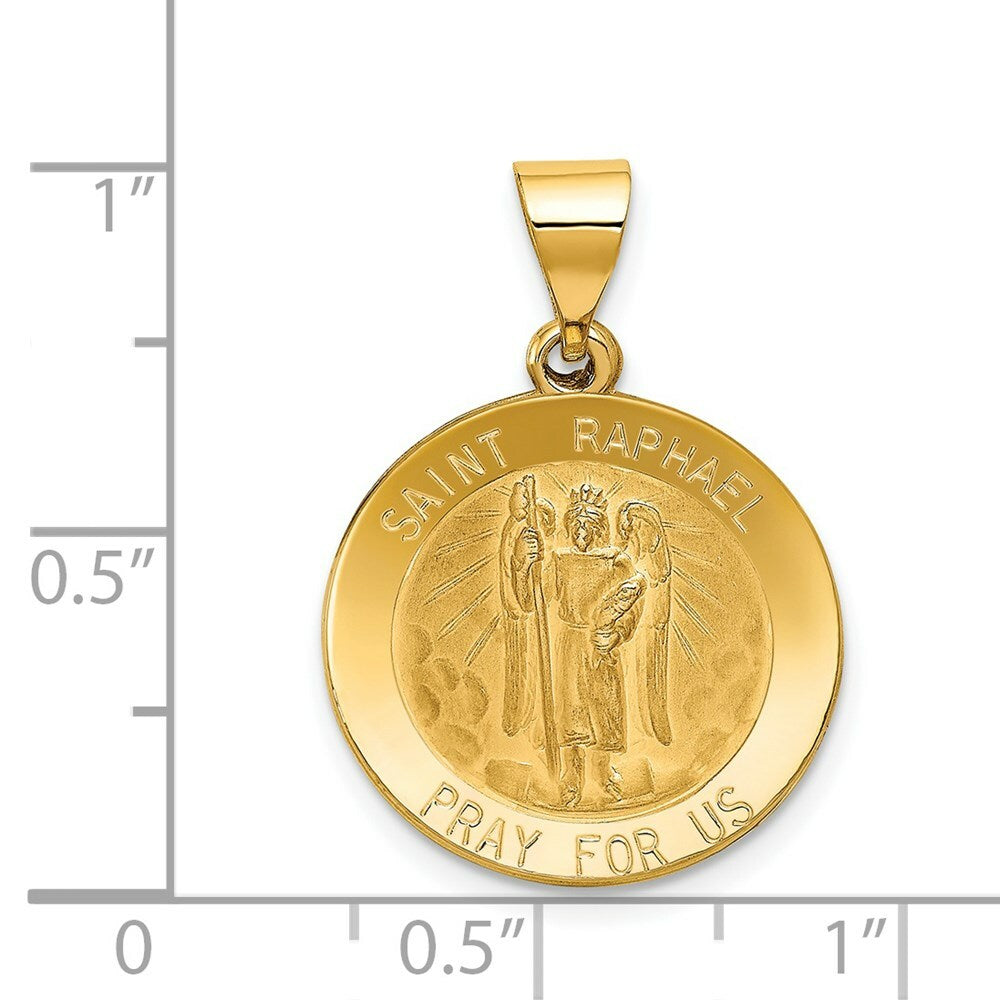 14K Yellow Gold Polished and Satin St. Raphael Medal Pendant 20mm width