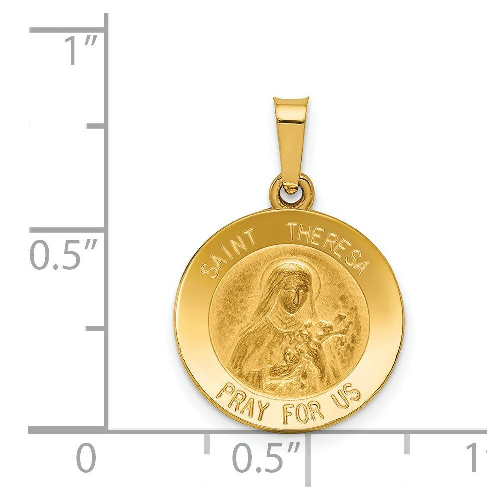14K Yellow Gold Polished and Satin St. Theresa Medal Pendant 15mm width