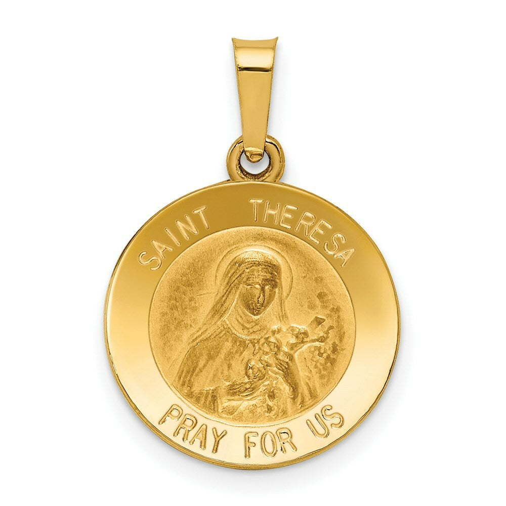 14K Yellow Gold Polished and Satin St. Theresa Medal Pendant 15mm width