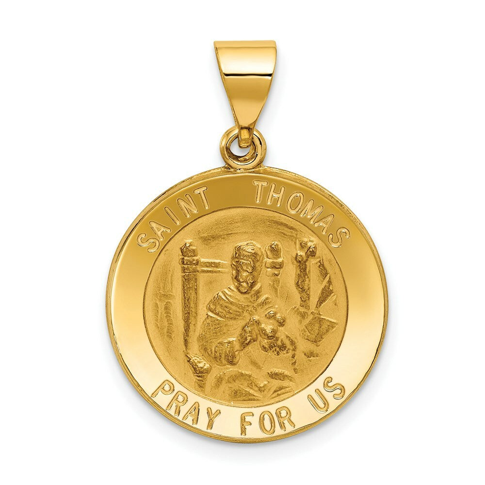 14K Yellow Gold Polished and Satin St. Thomas Medal Pendant 20mm width