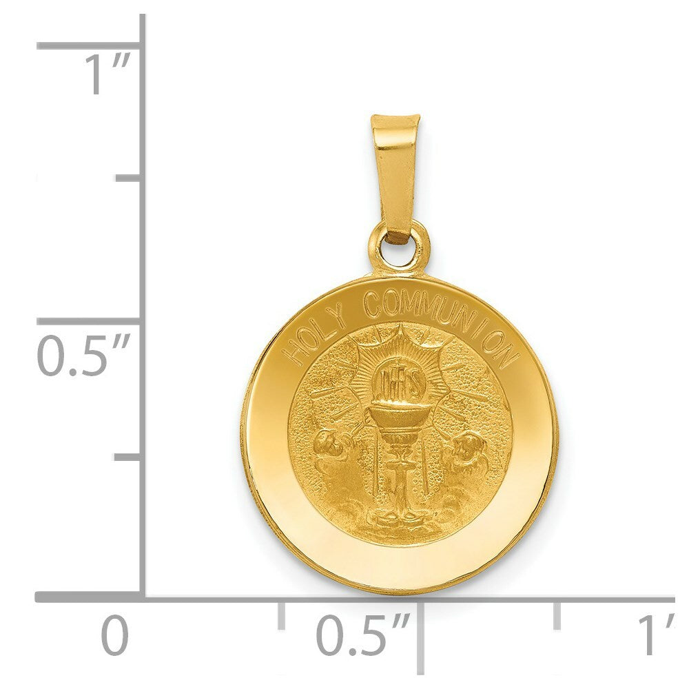 14K Yellow Gold Polished and Satin Holy Communion Medal Pendant 15mm width