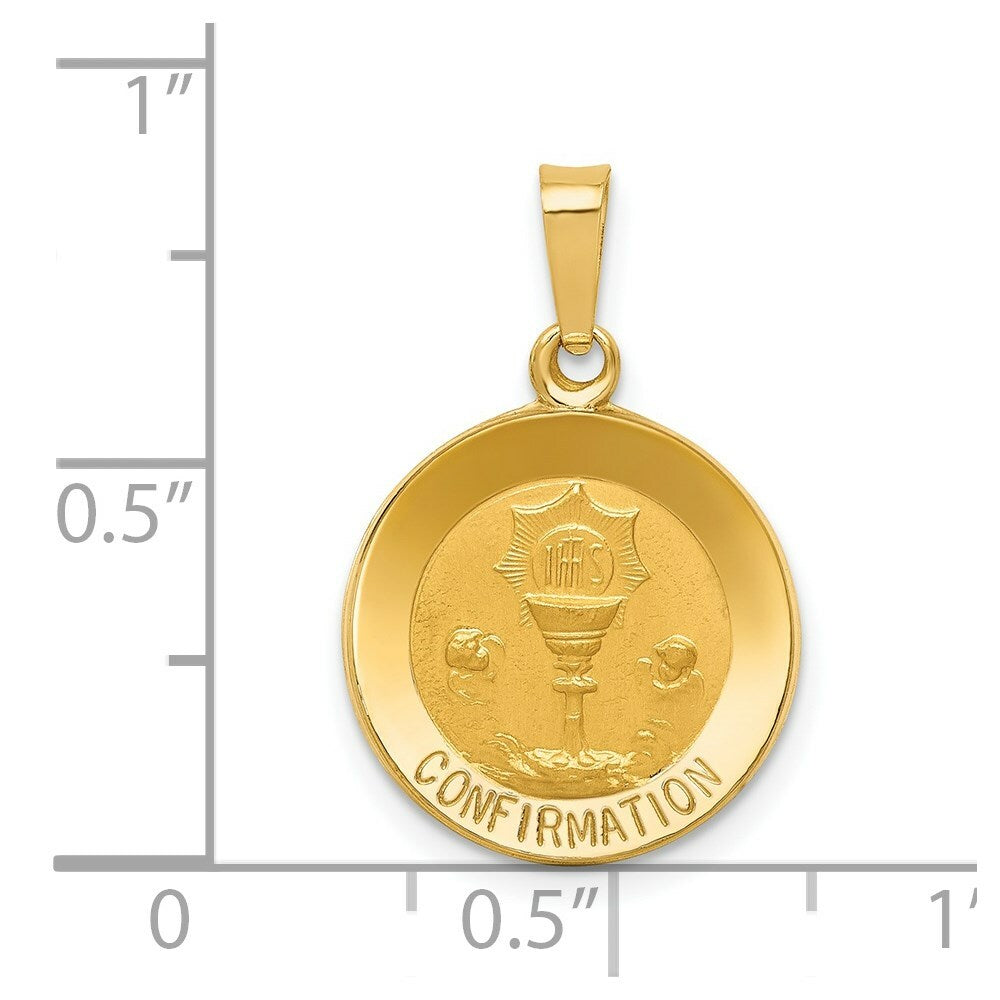 14K Yellow Gold Polished and Satin Confirmation Medal Pendant 15mm width