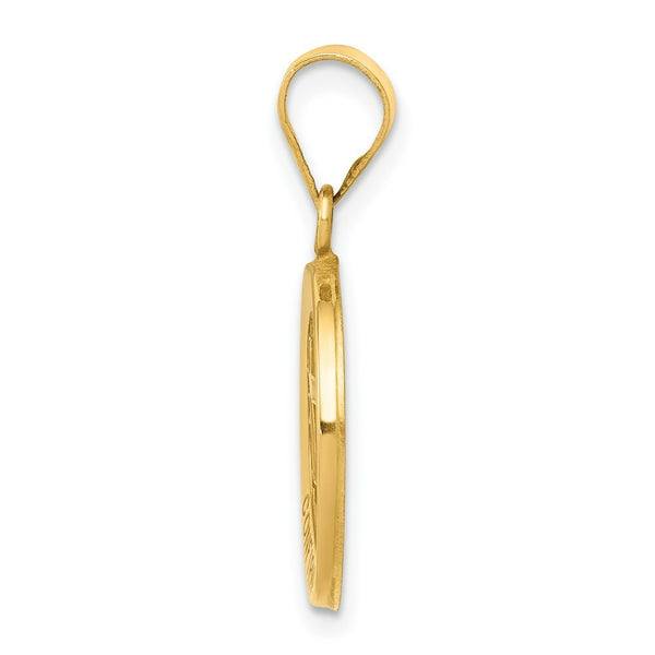 14K Yellow Gold Polished and Satin Confirmation Medal Pendant 15mm width