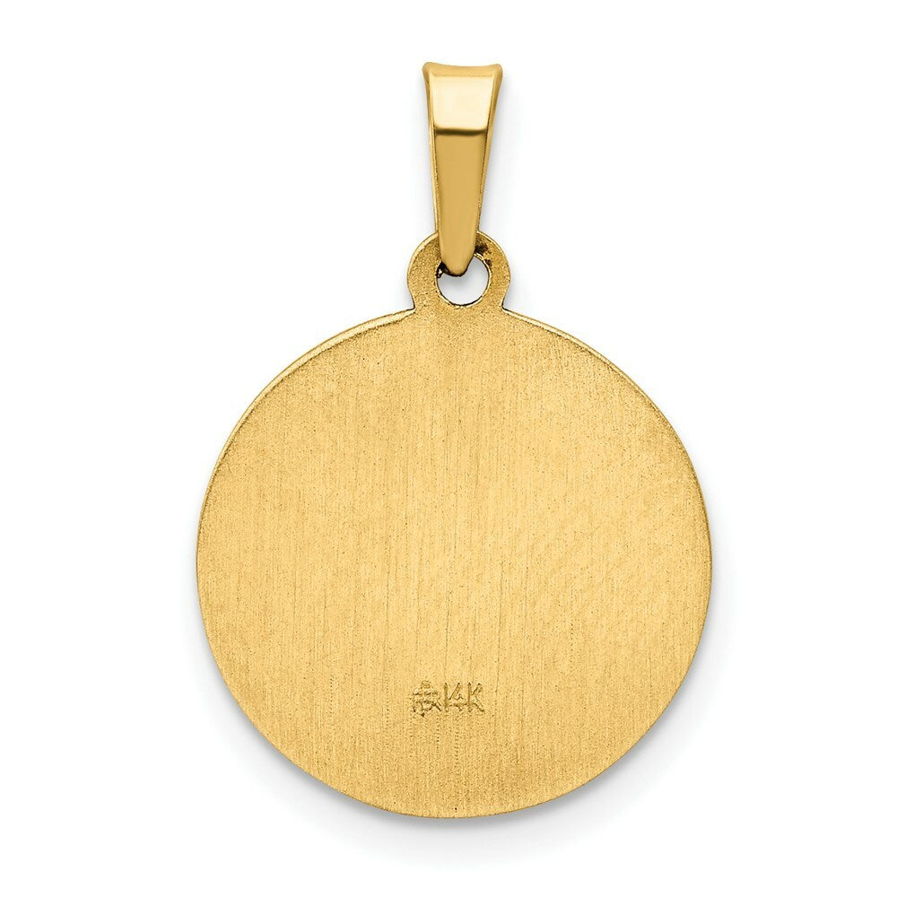 14K Yellow Gold Polished and Satin Confirmation Medal Pendant 15mm width