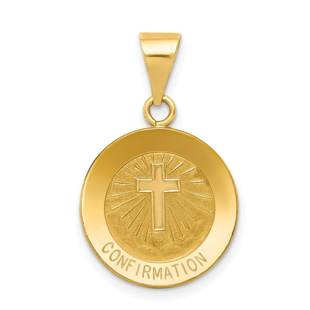 14K Yellow Gold Polished and Satin Confirmation Medal Pendant 15mm width